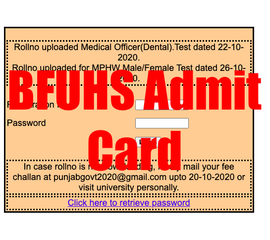 bfuhs admit card for staff nurse & mphw posts - downloading screen