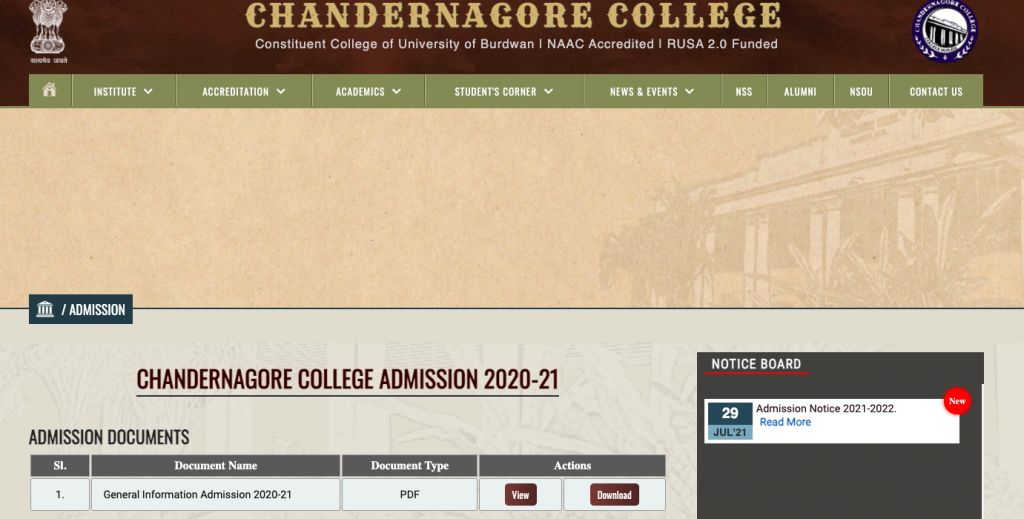 chandernagore govt college 2021 ug course