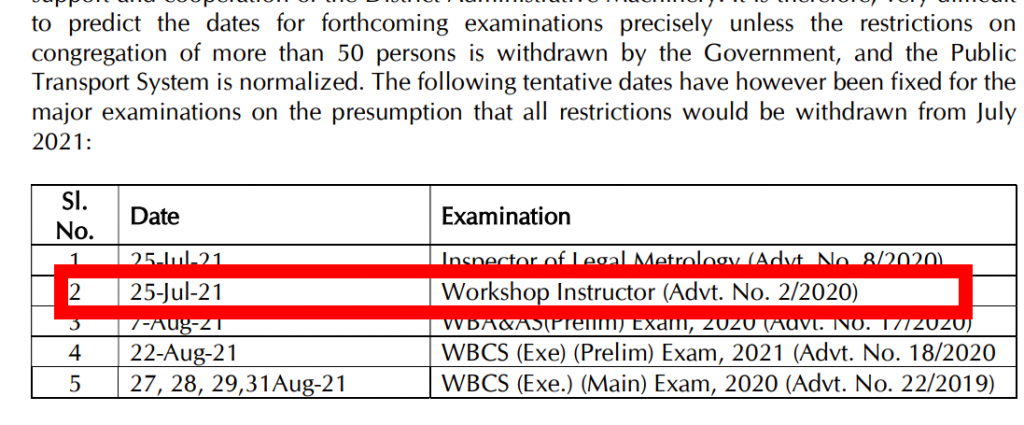 wbpsc workshop instructor exam date new notice 2022 wbpsc.gov.in 21 july exam