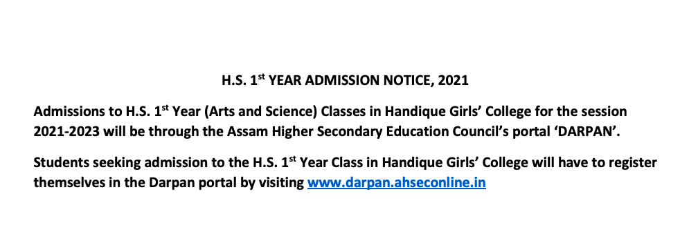 hs 1st year admission notice of handique girls college - merit list link to be available soon