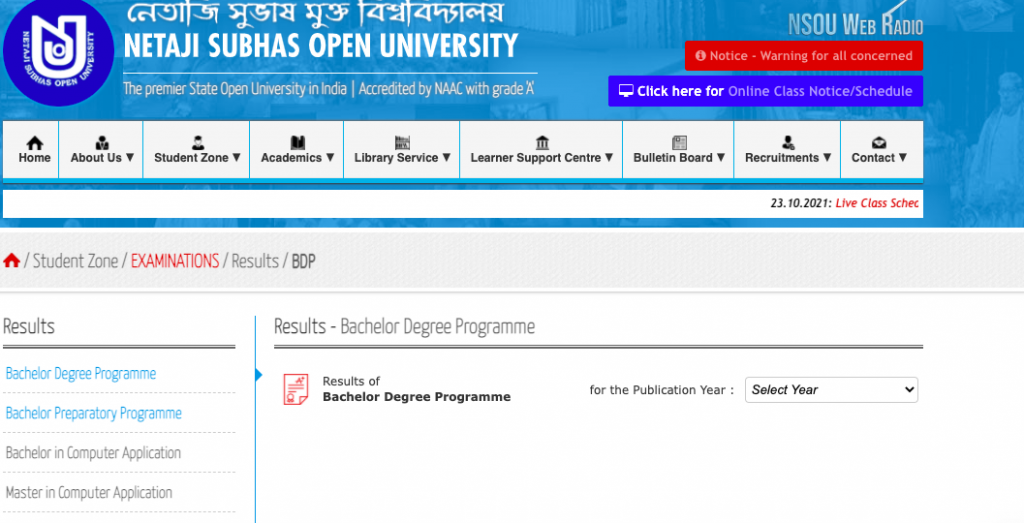 nsou bdp result checking link 2021