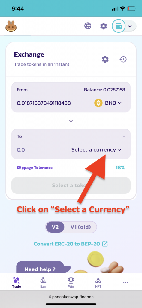 select a currency on trustwallet
