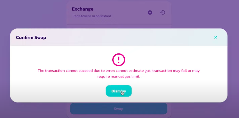 how to fix The error transaction cannot succeed due to error: cannot estimate gas on Pancakeswap on ios apple iphone and android
