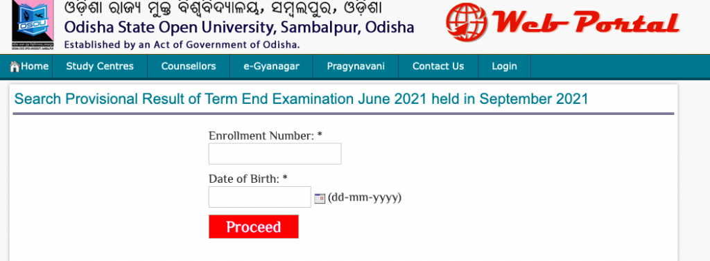 osou.ac.in result checking window - search result for ba, bsc, ma, msc semester online