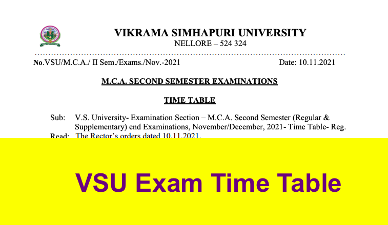 vsu time table 2022 degree pg supplementary semester exams