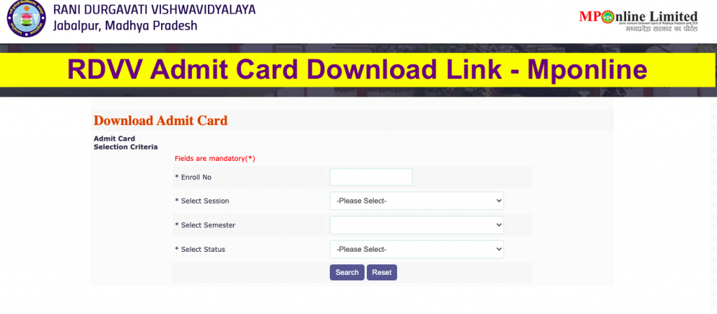 rdvv admit card download link 2023 check online rdvv.mponlne.gov.in