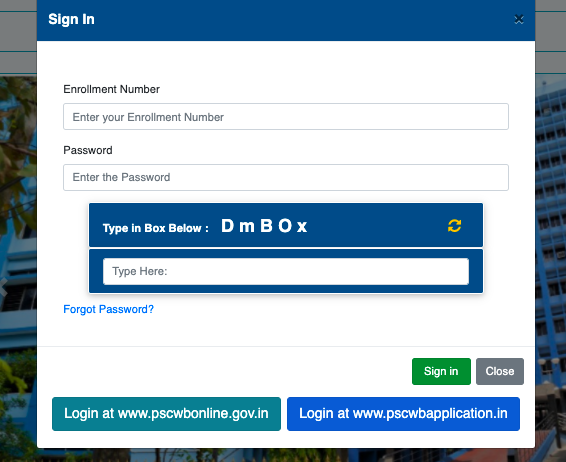 login window on wbpsc.gov.in to download wbcs admit card online 2022