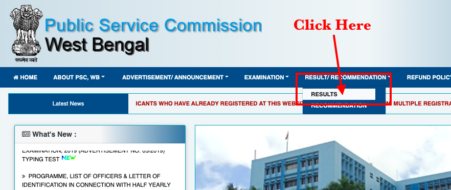 wbpsc wbcs result checking page online @ wbpsc.gov.in