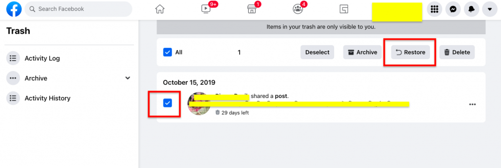 restore your post now in 2022 from facebook app