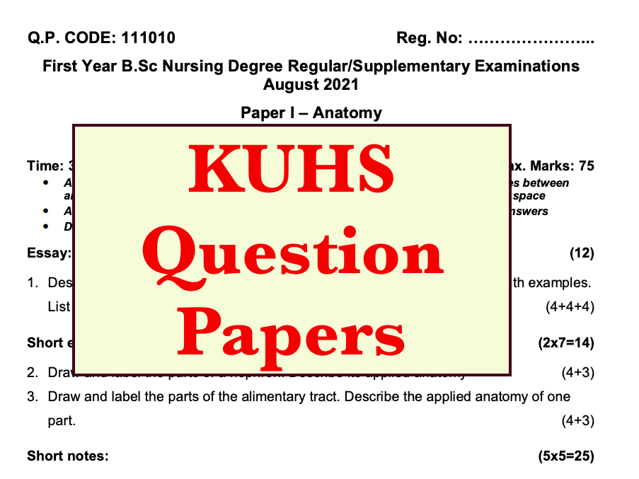 kuhs previous year question paper download pdf - check mbbs bds bsc msc nursing model papers