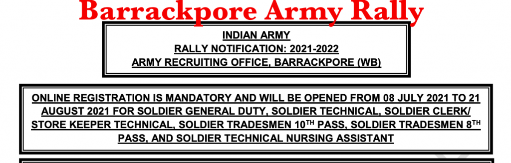 notification of army bharti rally in barrackpore 2022 check date, eligibility here