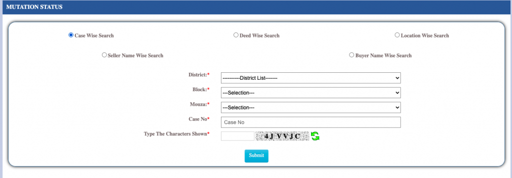 search your wb land mutation status through name, case number, deed number etc.