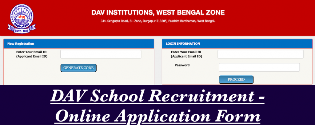 dav school vacancy - online application for west bengal zone 2022