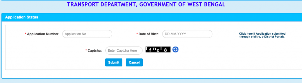 enter application number and date of birth to check learners license application status