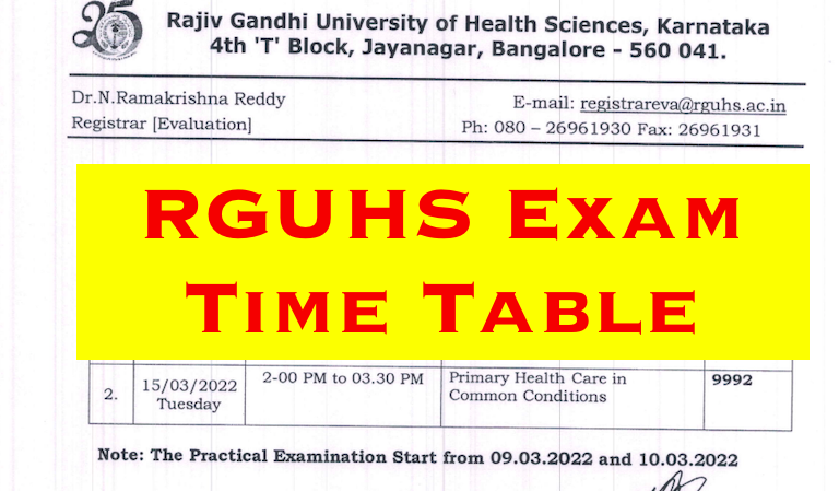 rguhs b.sc m.sc nursing exam time table
