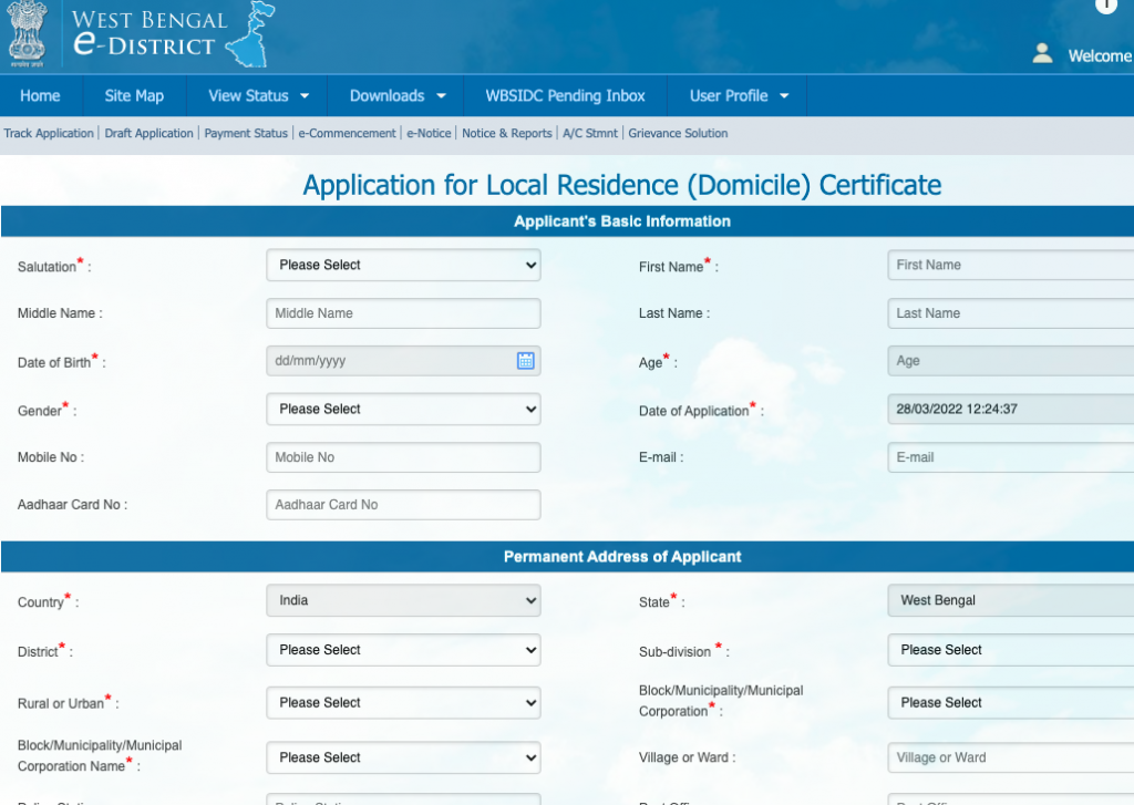 wb residential certificate form download