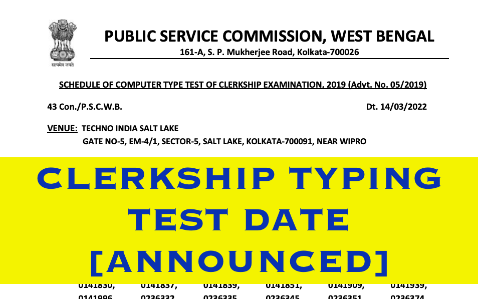 WBPSC clerkship computer typing test call letter download - check admit card and exam date 2022
