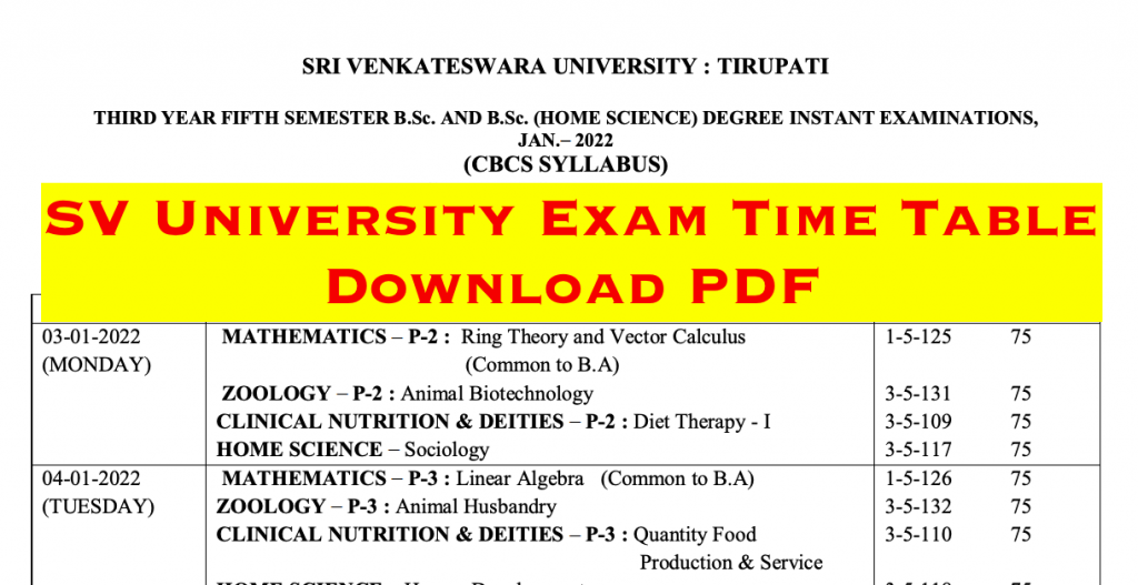 sv university degree time table 2022 download pdf svuniversity.edu.in