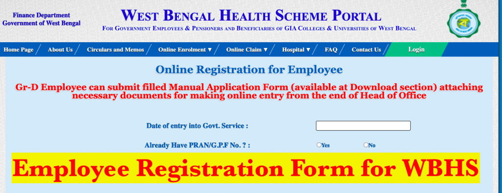 wb health scheme online enrollment for employee WBHS