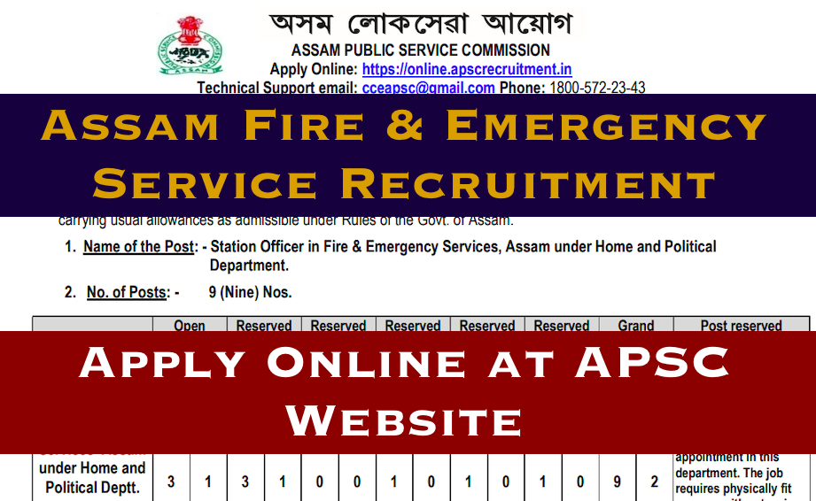 apsc recruitment 2022 - assam fire & emergency services recruitment notification for station officer vacancy