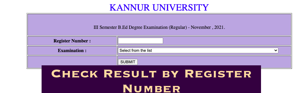 kannur university degree exam result check online 2022 at kannuruniversity.ac.in b.ed 1st 3rd sem