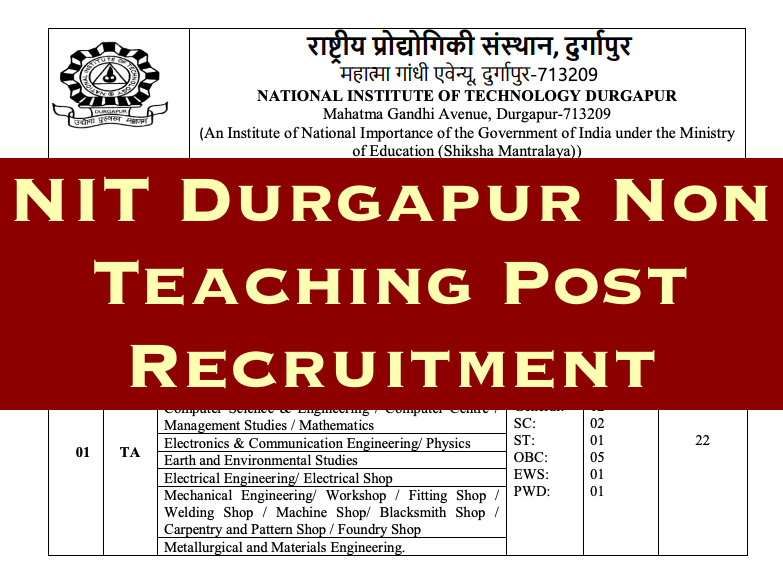 nit durgapur non teaching staff recruitment notification 2022 download advertisement pdf, eligibility criteria, posts , vacancy, salary