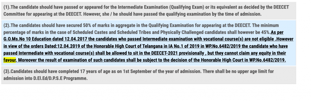 telangana deecet admission 2024 eligibility criteria