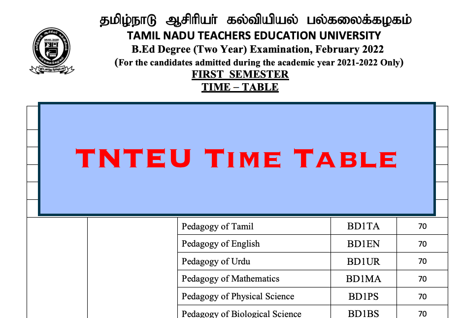 tnteu exam time table 2022 download www.tnteu.ac.in