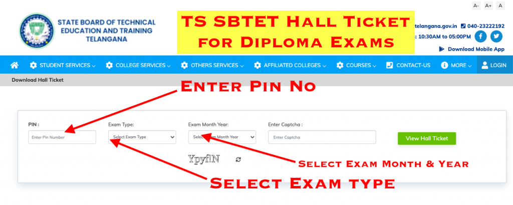 ts sbtet diploma exam hall ticket 2023 download link for may exam