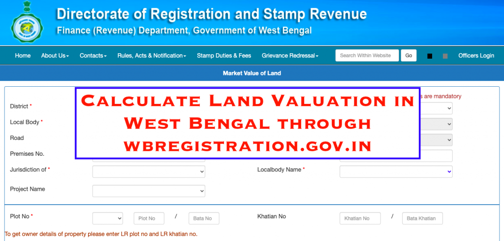 wbregistration.gov.in land market value check online in west bengal