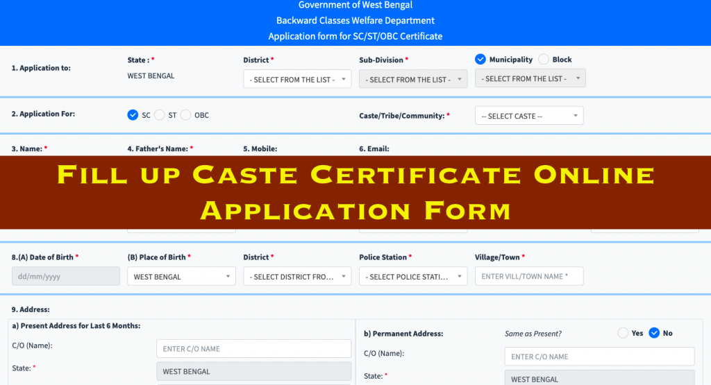 west bengal caste certificate online application form
