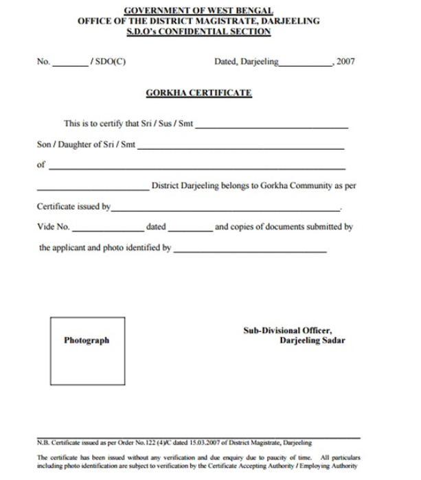 gorkha certificate format pdf download - online application form