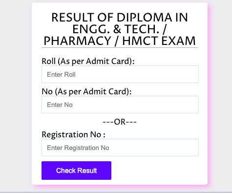 wbscte diploma exam result for pharmacy engineering & technology semester exam 2022