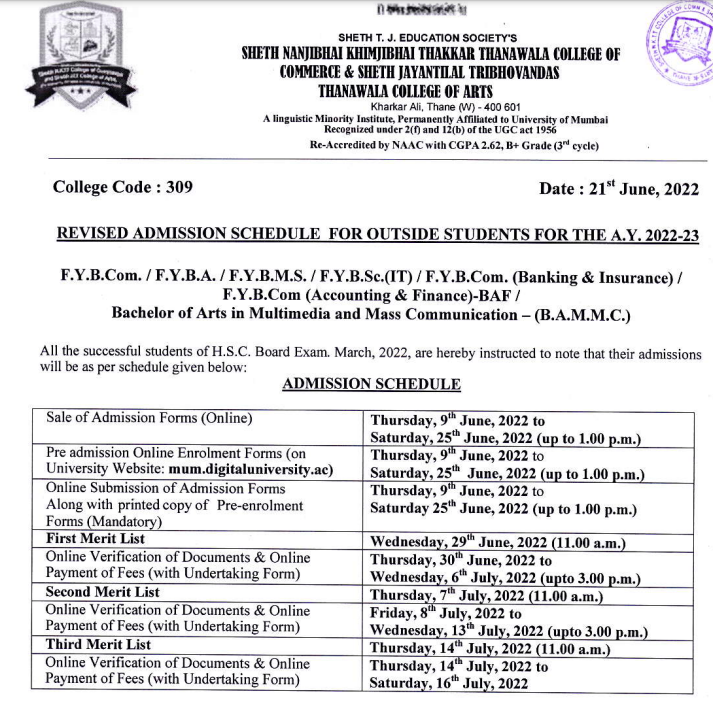 nkt college admission 2022-23 merit list release schedule official notice download pdf