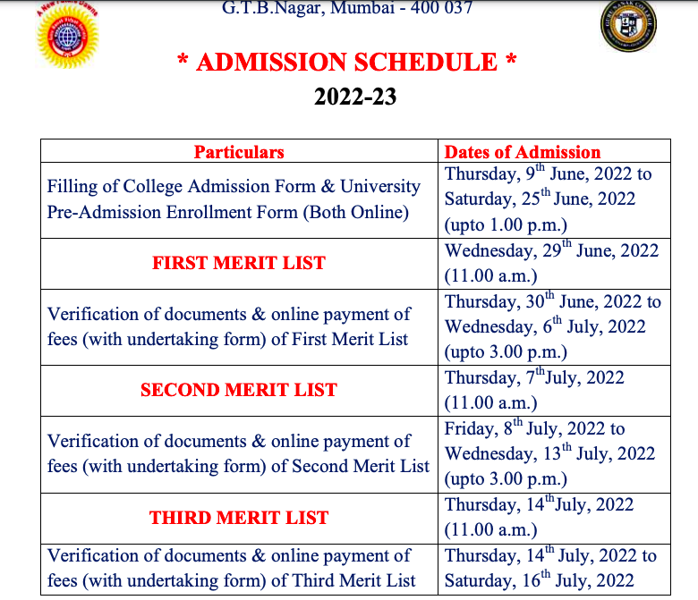 khalsa college admission merit list 2022 schedule for 1st year ug admission