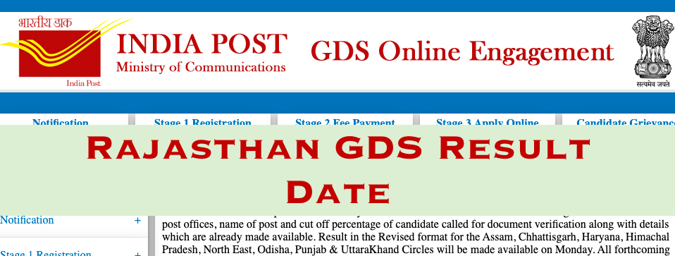 rajasthan gds merit list 2022 - check raj gds online result for india post gramin dak sevak indiapostgdsonline.gov.in