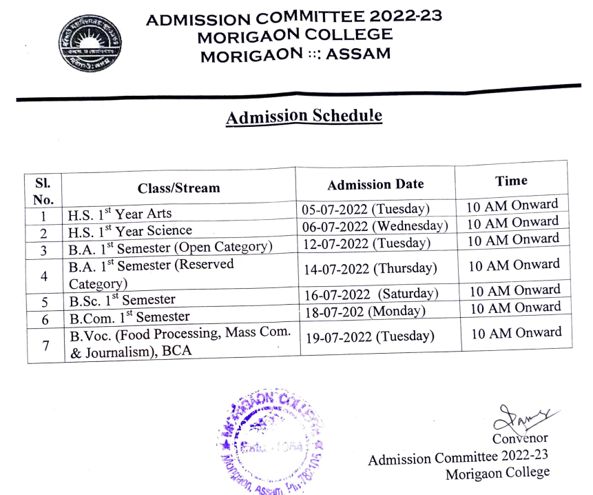 morigaon college merit list 2022-23 download ba bsc bcom 1st year admission