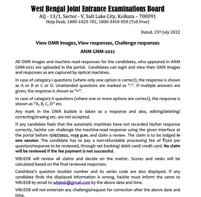 wbjee gnm anm answer key challenges 2022 final key and omr sheet