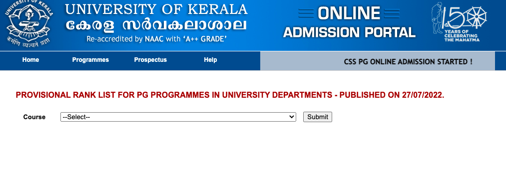 kerala university pg css rank list 2022 download entrance exam results check online