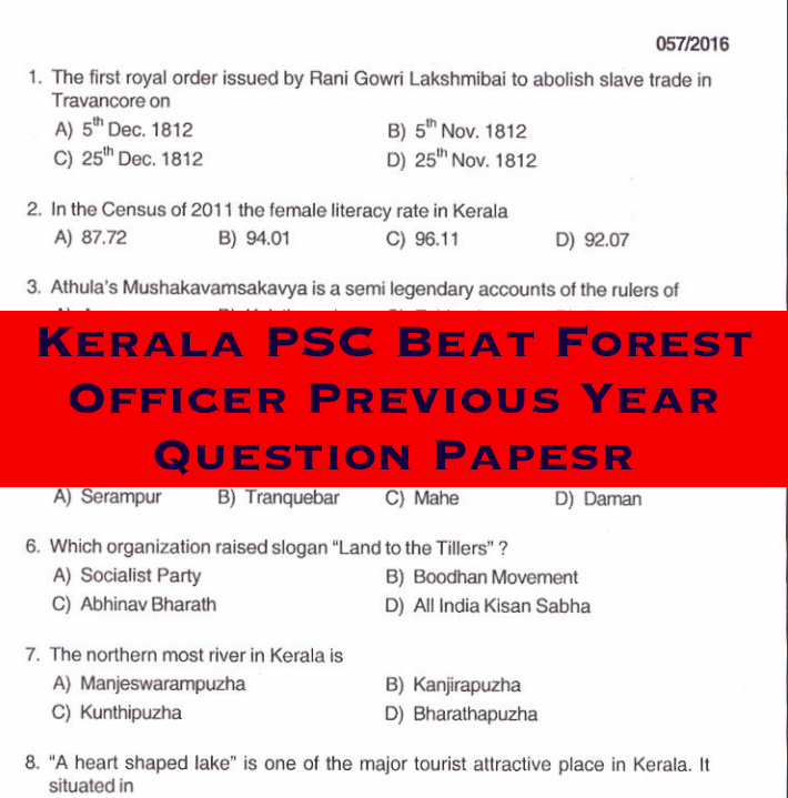kerala psc previous year question papers of forest beat officer posts