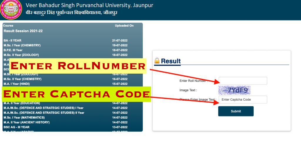 vbspu exam result check online vbspu.ac.in 1st 2nd 3rd year ba bsc bcom exam
