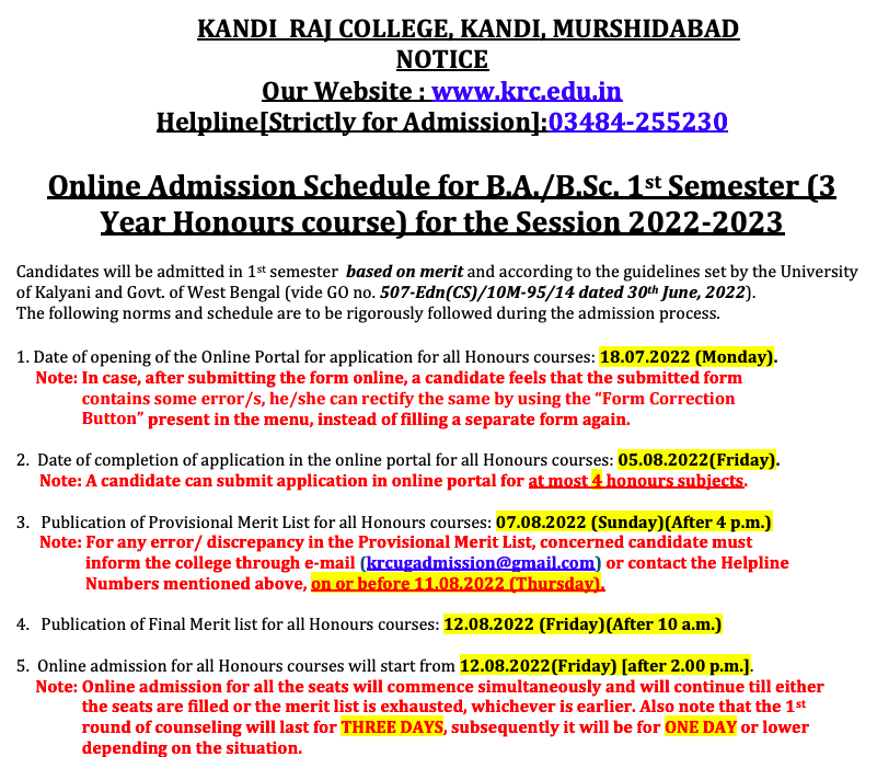 kandi raj college merit list 2022 download links for provisional final 1st 2nd 3rd phase