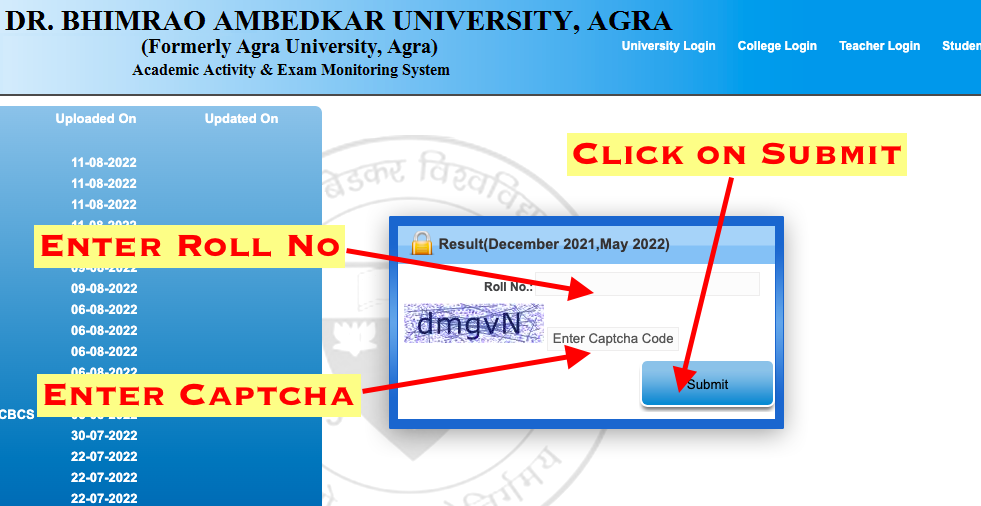 agra university dbrau result check online dbrauaaems.in ba bsc bcom 1st 2nd 3rd year