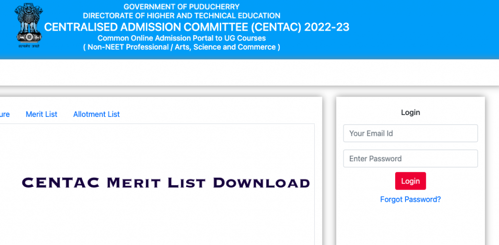 centac merit list 2023 download cut off list ug pg neet non neet draft admission list
