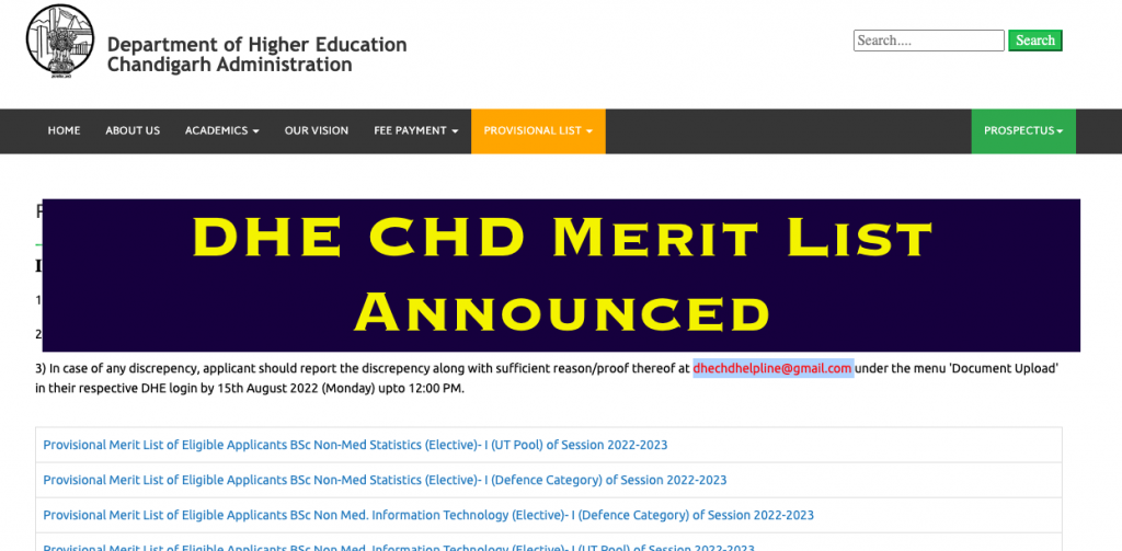 dhe chd merit list download provisional admission 2022-23 dhe.chd.gov.in chandigarh