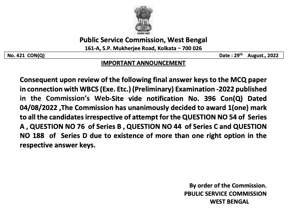 final wbcs answer key 2023 download notice important