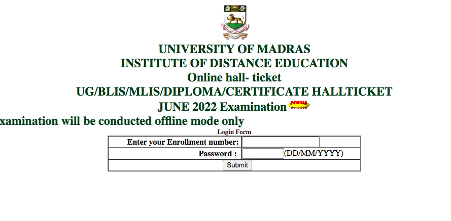 Madras University Hall Ticket 2023