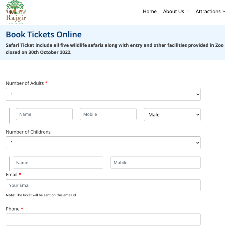 rajgir zoo safari online ticket booking at rajgirzoosafari.bihar.gov.in