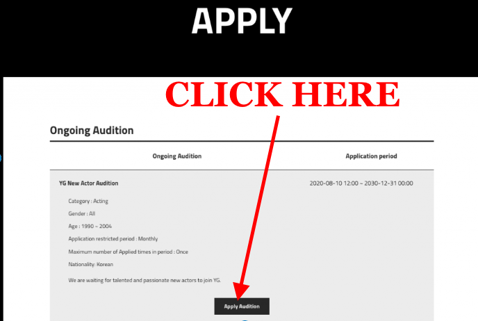 YG-AUDITION apply online procedure 2024 in india