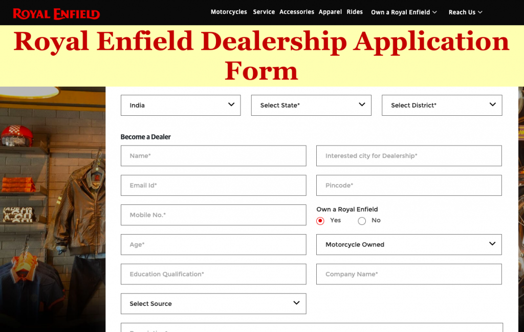 royal enfield dealership application form 2024 franchise investment cost, price, profit